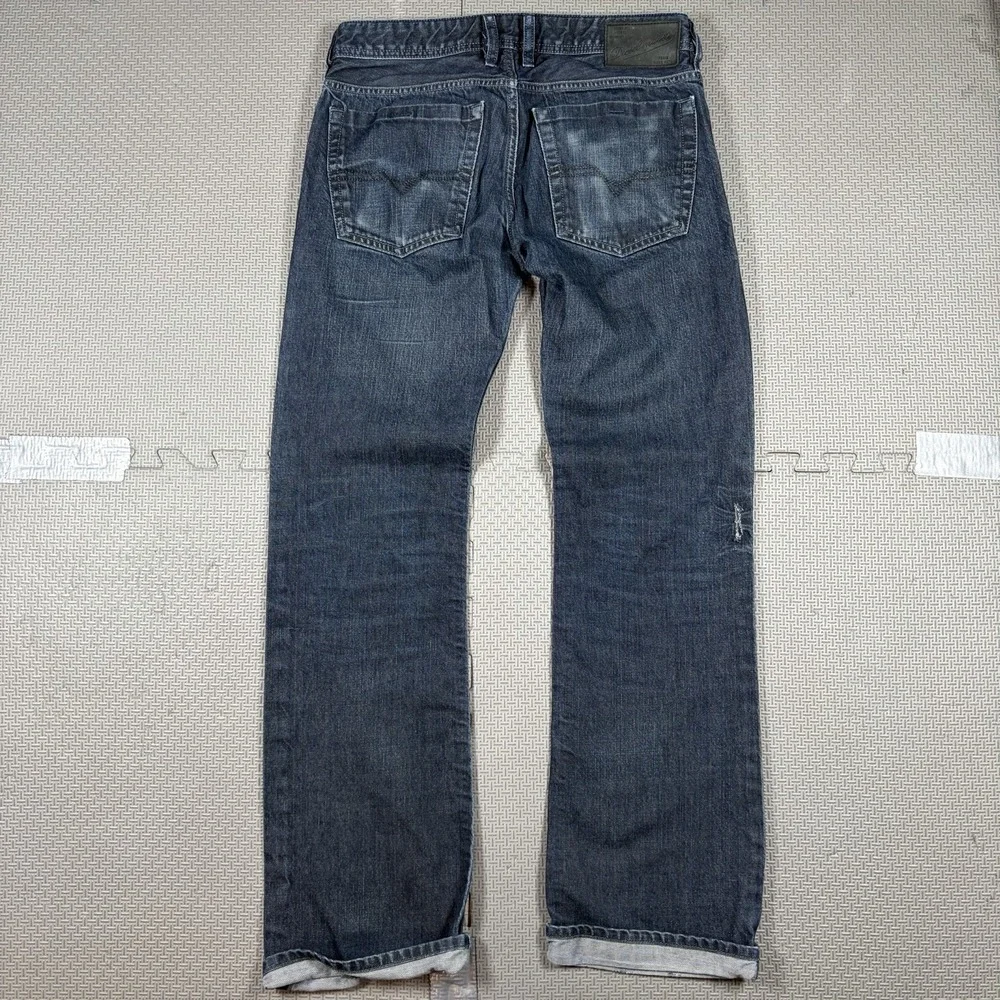 Diesel Jeans Mens 31x34 Blue Zatiny Regular Bootcut Distressed Button Fly 0088Z